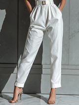 Women's Ivory Cotton And Linen Blend Wide-Leg Jumpsuit With Cinched Waist MDZ0674B7T