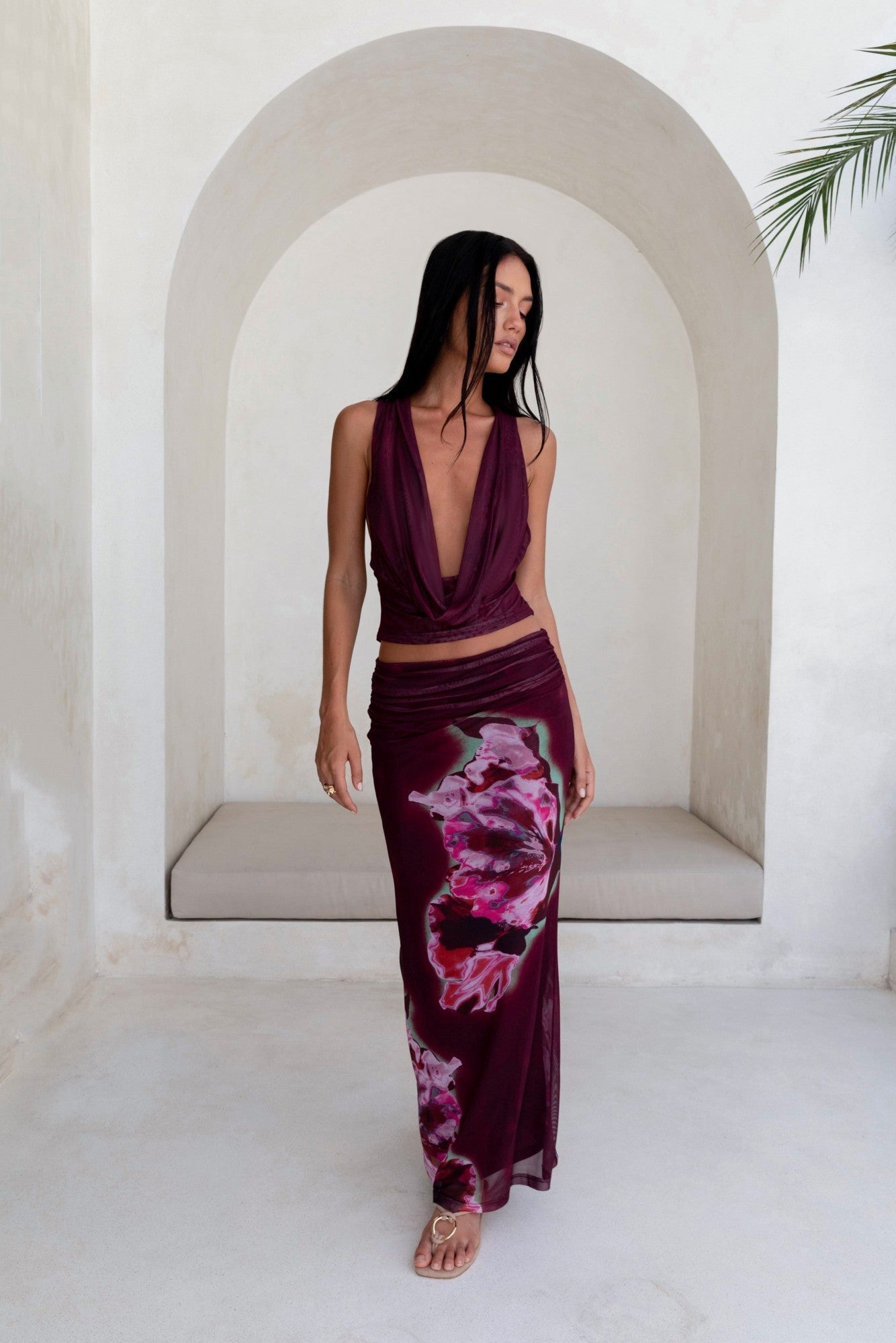 Bloom At Dawn Mesh Top Plum