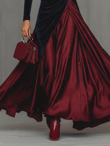 Blue Velvet And Burgundy Satin Color Block Long Dress