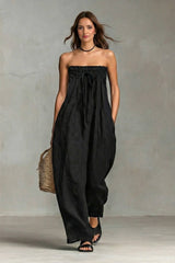 Pleated  Design Strapless Jumpsuit
