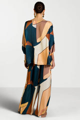 Geometric Print Shirt And Wide Leg Pants Set