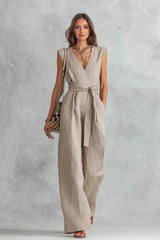 V-Neck Lace-Up Jumpsuit