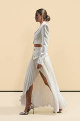 Short Blazer Top And Pleated Skirt Set