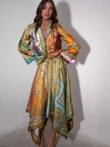 Vintage Paisley Print Satin Skirt Two-Piece Set