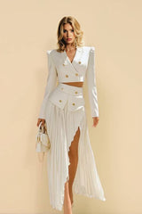 Short Blazer Top And Pleated Skirt Set
