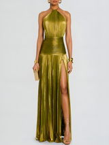Thalia Metallic Peridot Maxi Dress