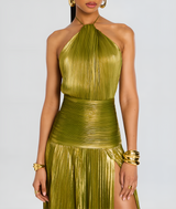 Thalia Metallic Peridot Maxi Dress