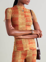 Unique Plaid Print Stretch Mesh Straight-Leg Pants