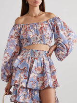 Unique Off-Shoulder Cropped Floral Bali Top