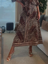 Retro Classic Leopard Print Patchwork Lace-Up Loose Shirt