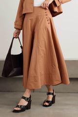 Delicate Button-Detail Ruched Shell-Texture Midi Skirt