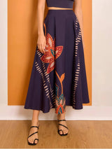 Exquisite Floral Print A-Line Pockets High-Waist Midi Skirt