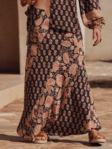 Boho Printed Draped Loose Button-Up Shirt