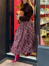 Classic Jacquard Print Ruched Maxi Skirt