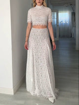 Elegant Hollow Lace Wide Swing Skirt