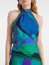 Retro Ssymmetric Satin Print Midi Skirt