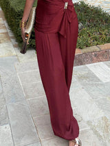 Casual Ruched High-Waist Wide-Leg Pants