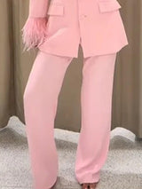 Elegant Pink Patchwork High-Waist Blazer Pants