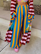 Unique Fashion Striped Print Long Kimono-Style Top