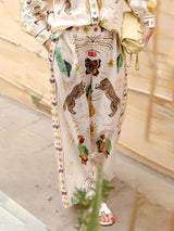 Fashionable Tiger Print Linen Loose Button-Up Shirt