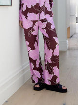 Casual Magnolia Print Elastic Waist Tie-Pocket Straight Pants