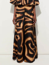Unique Swirl Print Satin Twill High-Waist Wide-Leg Pants