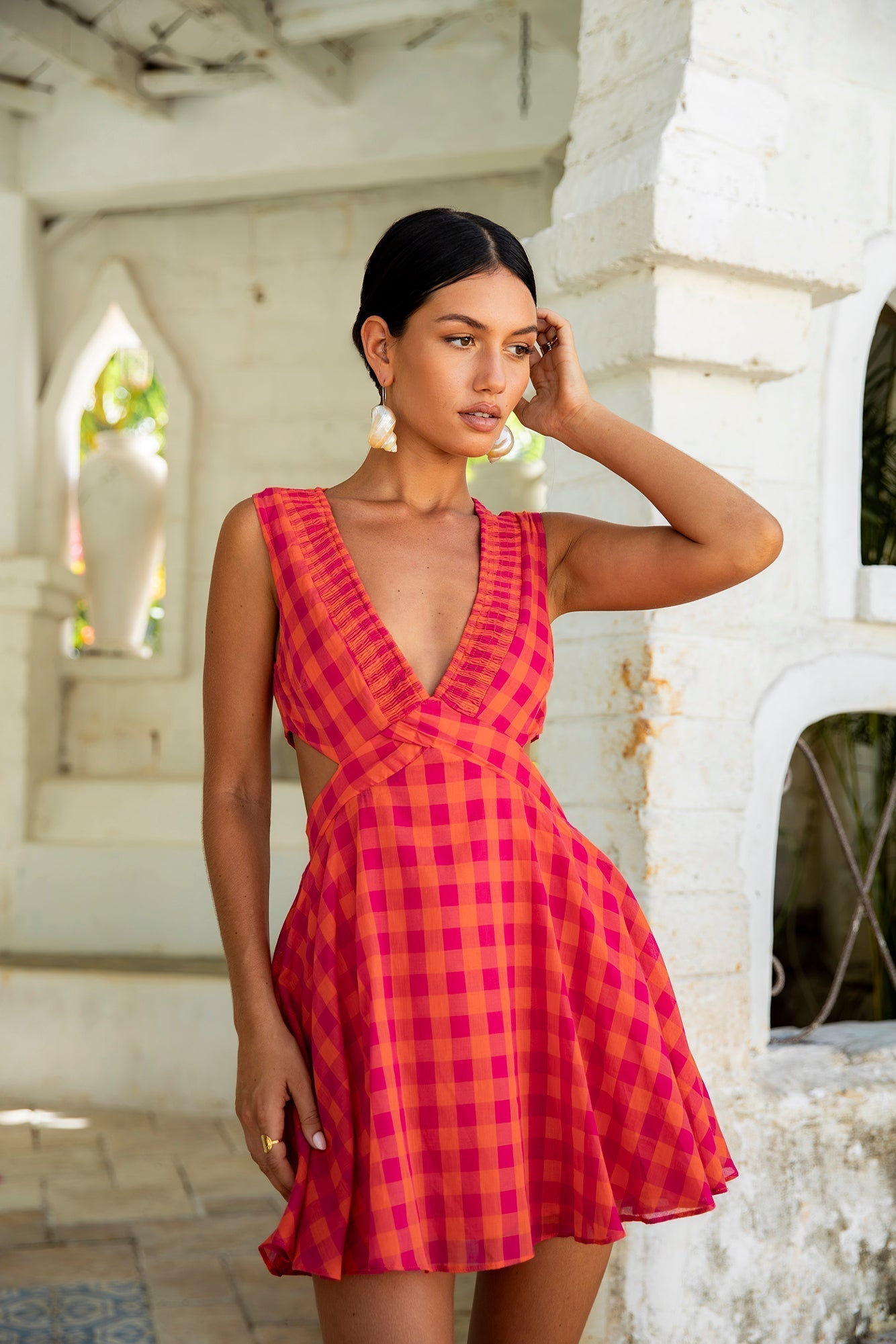 ARESS MILANO Sunset Picnic Mini Dress Pink