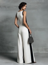 Women's Stylish Black And White Color-blocked Jumpsuit With Thin Straps MDZ0528B0BA