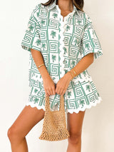 Shirt Collar Summer Botanical Print Vacation Casual Suit