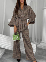Loose Printed Cardigan Robe Home Wear Set