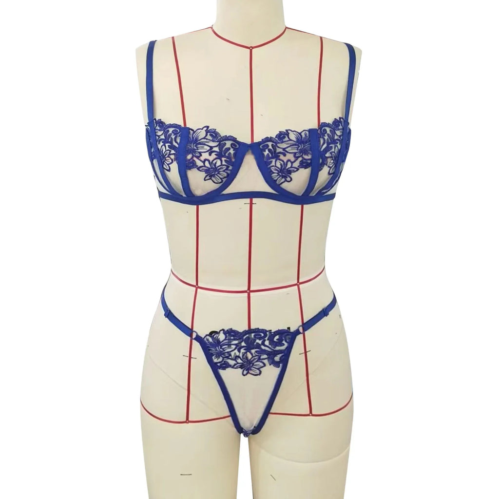 Fiora Embroidery Mesh Underwire Lingerie Set