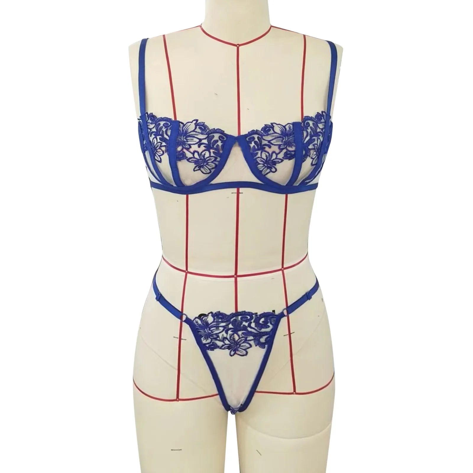 Fiora Embroidery Mesh Underwire Lingerie Set
