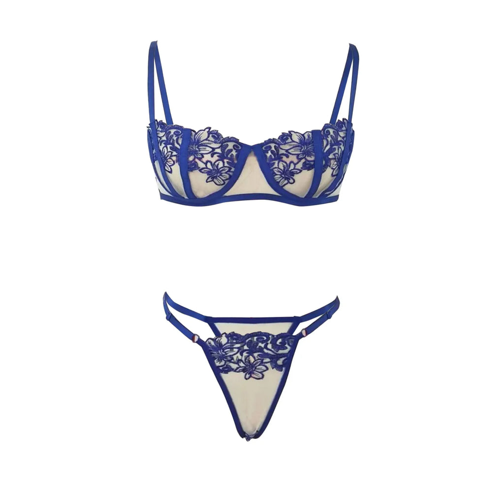 Fiora Embroidery Mesh Underwire Lingerie Set