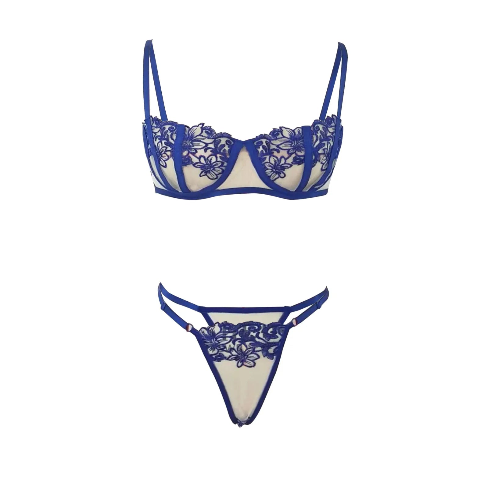 Fiora Embroidery Mesh Underwire Lingerie Set