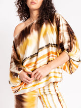 Exquisite Satin Gradient Irregular Stripe Print Shirt