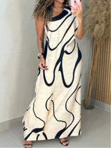 Abstract pattern off-shoulder maxi dress