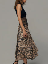 Vintage Zebra Print Patchwork Sleeveless Midi Dress