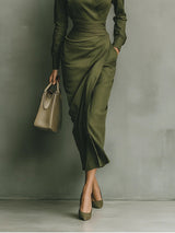 Army Green Cotton Blended Maxi Dress