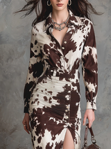 Vintage Cow Printed Shirt Maxi Dress