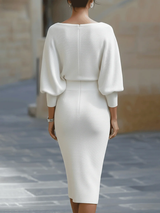 White Draped Batwing Midi Dress