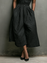 Women's Minimalist Pinstriped Single-breasted Wide-leg Cropped Jumpsuit MDZ1050B9Y
