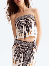 Retro Palm Tree Print Tube Top Two-Piece Set