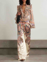 Exquisite Vintage Paisley Print Ruffled Shirt
