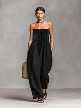 Women's Minimalist Loose-fitting Linen Blend Strapless Jumpsuit With Tie Closure MDZ2024A9Y