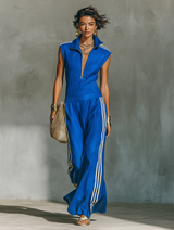 Women's Minimalist Linen Blend White Trim Sleeveless Jumpsuit MDZ1090B8Y