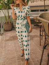 Casual Fashion Geometric Print Lace-Up Jumpsuit