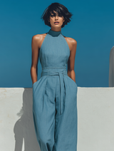 Women's Minimalist Tencel Denim-look Sleeveless Jumpsuit MDZ0620B5Y