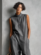 Women's Minimalist Washed Denim Sleeveless Jumpsuit MDZ1255B4Y