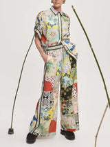Vintage Artisan Patchwork Print Wide Leg Pants