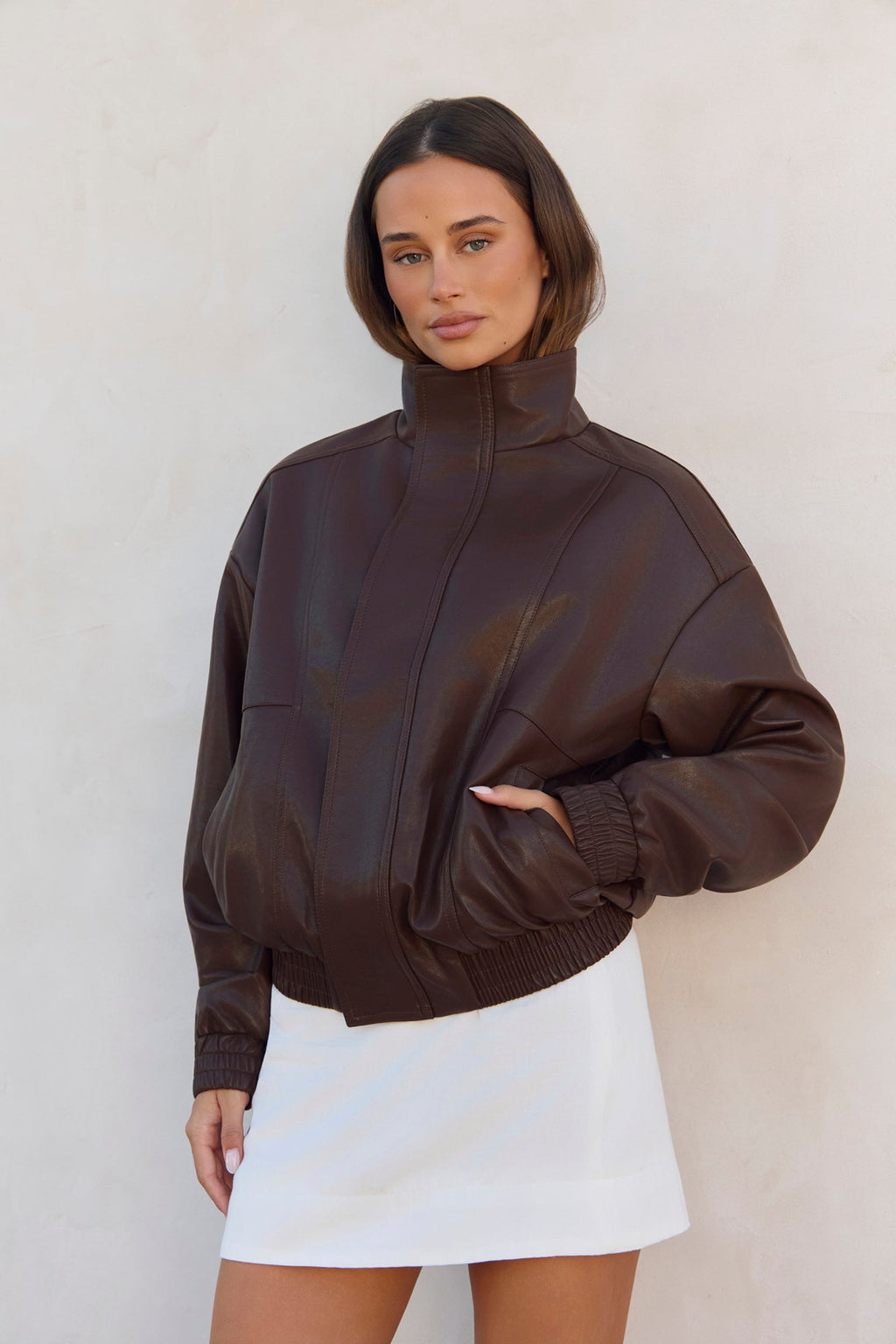 City Girls Faux Leather Jacket Brown